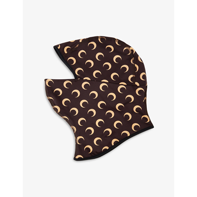 Shop Marine Serre Moon-print Recycled Stretch-jersey Balaclava In All Over Moon Brown