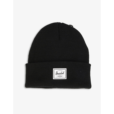 Shop Herschel Supply Co Womens Black Elmer Logo-embroidered Knitted Beanie Hat