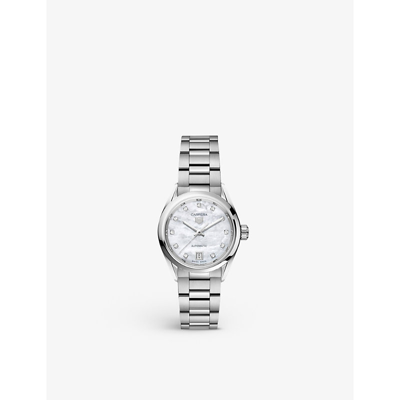 Shop Tag Heuer Women's White Wbn2412.ba0621 Carrera Stainless-steel, 0.088ct Diamond And Mother-of-pearl