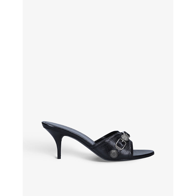 Shop Balenciaga Women's Black Cagole Stud-embellished Leather Sandals