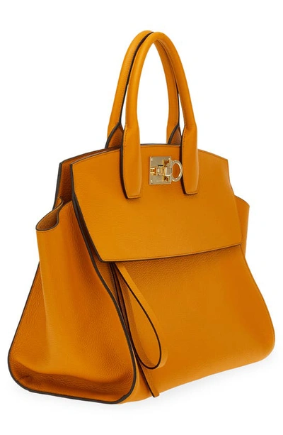 Shop Ferragamo Medium The Studio Soft Leather Top Handle Bag In Olivello / Naturale
