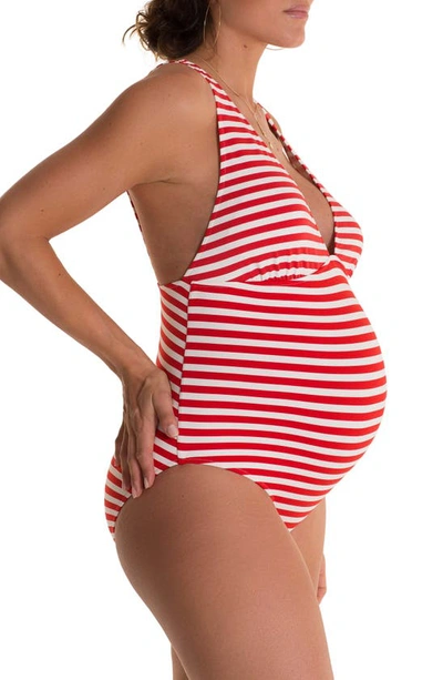 Shop Pez D'or Marina Stripe One-piece Maternity Swimsuit In Red/ White
