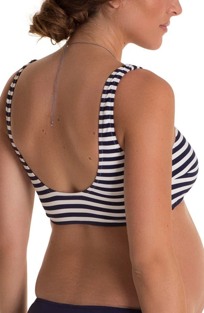 Shop Pez D'or Alba Stripe Maternity Bikini Top In Navy/ White