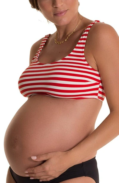 Shop Pez D'or Alba Stripe Maternity Bikini Top In Red/ White