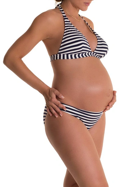 Shop Pez D'or Isabella Striped Maternity Bikini Top In Navy/ White