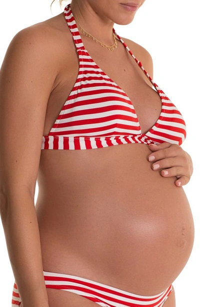 Shop Pez D'or Isabella Striped Maternity Bikini Top In Red/ White