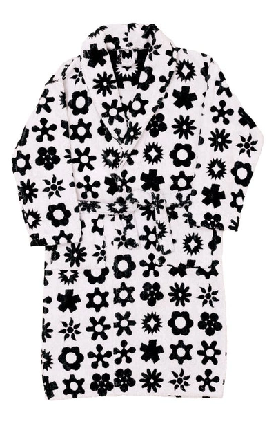 Shop Dusen Dusen Flower Cotton Bathrobe In Black And White