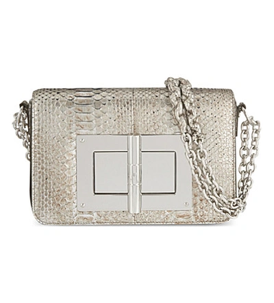 Tom Ford Natalia Medium Metallic Python Shoulder Bag In Silver