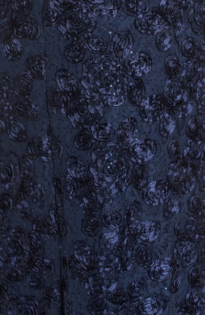 Alex Evenings Rosette Lace Short Sleeve A-line Gown In Navy