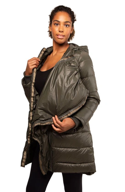 Shop Modern Eternity 3-in-1 Waterproof Quilted Down & Feather Fill Maternity Puffer Coat In Khaki Green