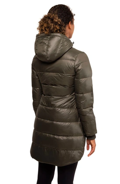 Shop Modern Eternity 3-in-1 Waterproof Quilted Down & Feather Fill Maternity Puffer Coat In Khaki Green