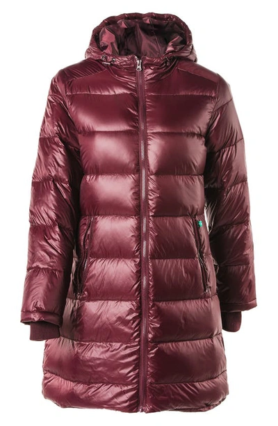 Shop Modern Eternity 3-in-1 Waterproof Quilted Down & Feather Fill Maternity Puffer Coat In Burgundy