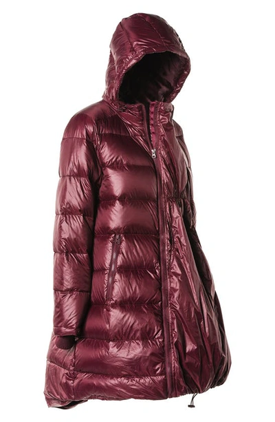 Shop Modern Eternity 3-in-1 Waterproof Quilted Down & Feather Fill Maternity Puffer Coat In Burgundy