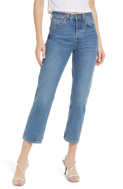 Topshop Straight Jean With Raw Hems In Mid Blue-blues | ModeSens