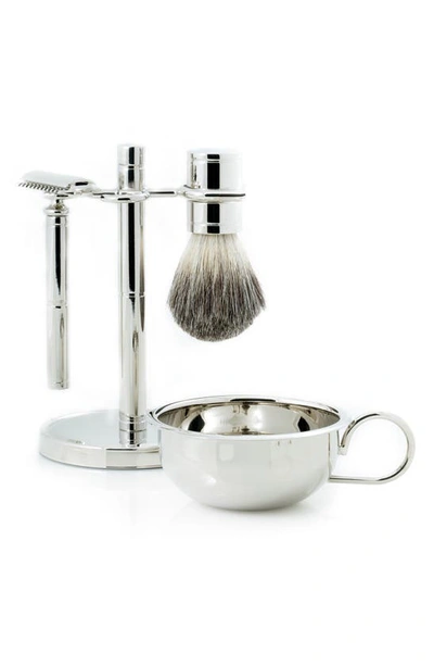 Shop Bey-berk Chrome Fusion Razor & Brush 4-piece Shave Set In Silver