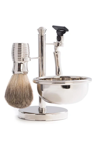 Shop Bey-berk Mach 3 Chrome Razor & Brush Shaving Set In Silver