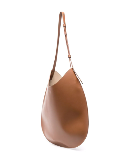 Flat Hobo Leather Shoulder Bag In Tan