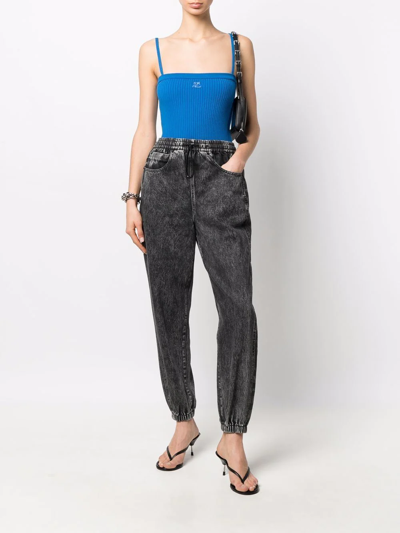 Courrèges Embroidered-logo Ribbed Top In Blue