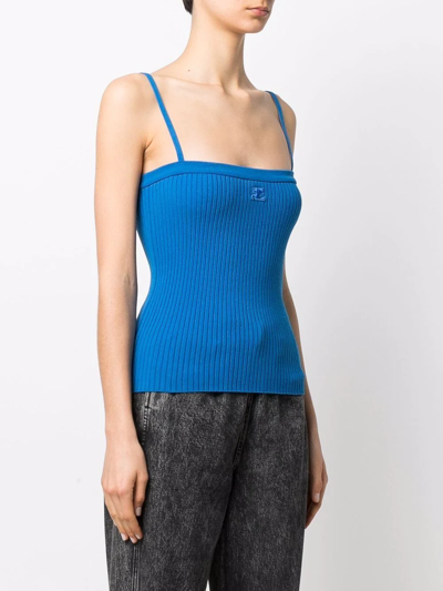 Courrèges Embroidered-logo Ribbed Top In Blue
