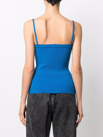 Courrèges Embroidered-logo Ribbed Top In Blue