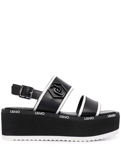 Shop Liu •jo Logo-plaque Slingback Sandals In Schwarz