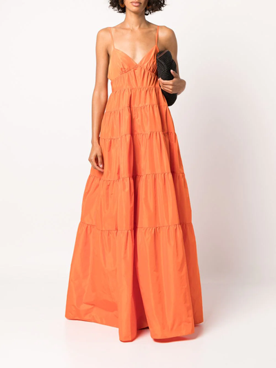 Staud Ripley Tiered Taffeta Maxi Dress In Tangerine | ModeSens