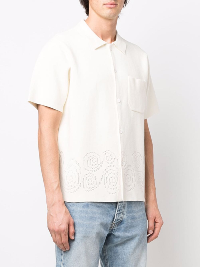 Perforated Swirl Knit Shirt Off-white Cotton Knit Shirt With Short Sleeves