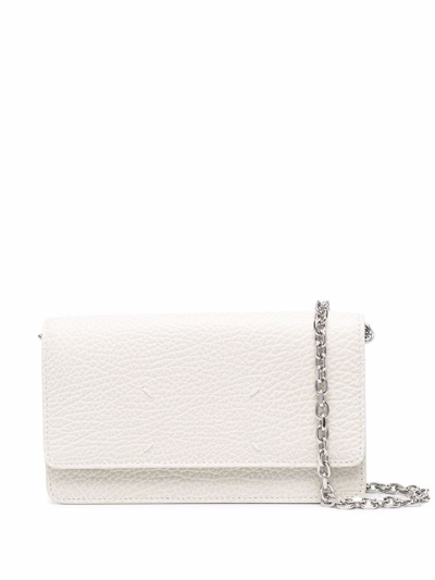 Shop Maison Margiela Four-stitch Leather Wallet-on-chain In Weiss