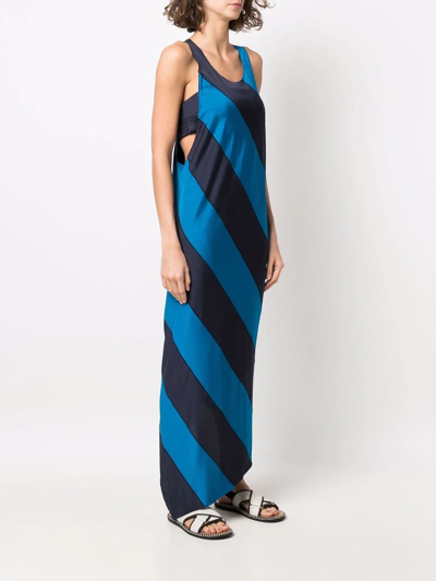 Shop Marni Diagonal-stripe Sleeveless Dress In Blau