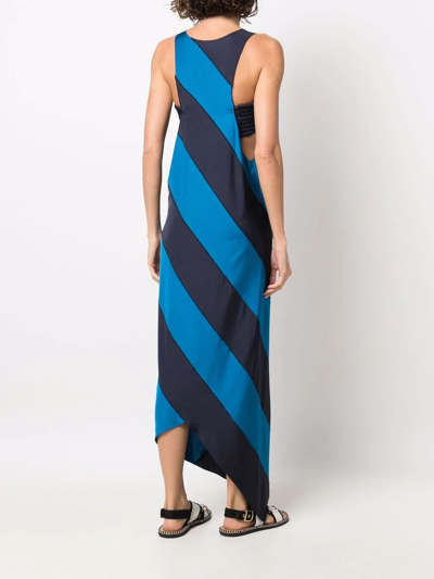 Shop Marni Diagonal-stripe Sleeveless Dress In Blau