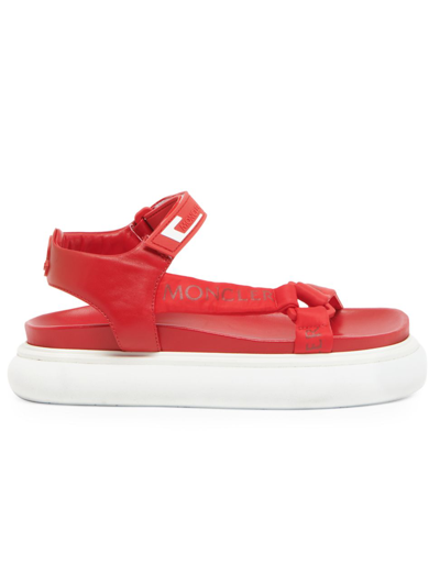 Shop Moncler Catura Leather Flatform Sandals In Red