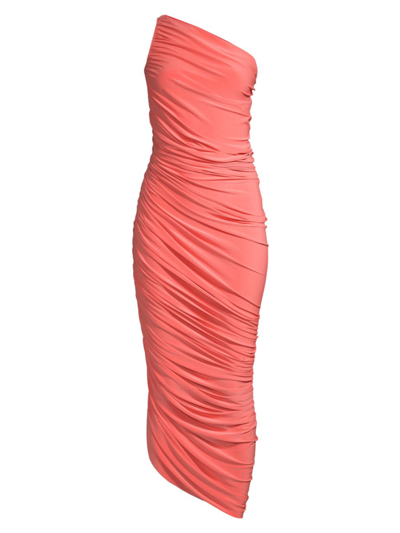 Shop Norma Kamali Diana Ruched One-shoulder Gown In Papaya