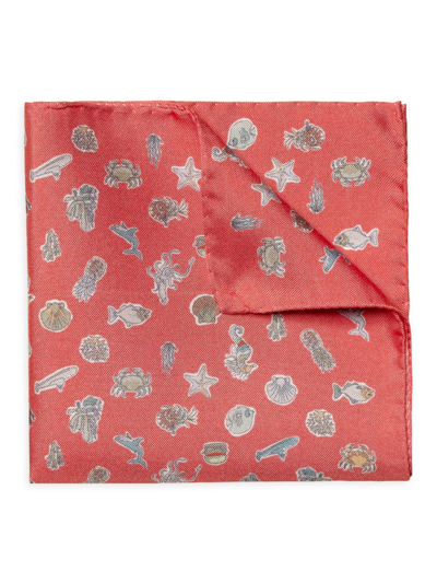 Shop Eton Men's Seashell Print Silk Pocket Square In Red