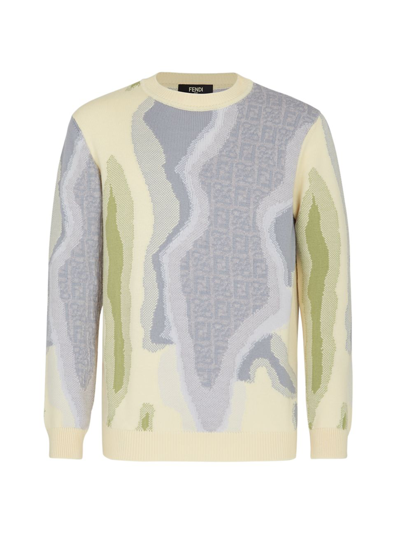 Shop Fendi Men's Girocollo Logo Print Cotton-blend Sweater In Rock