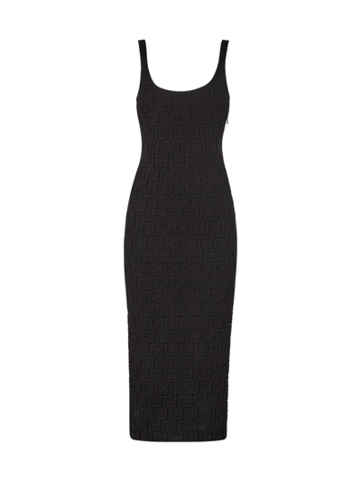 Shop Fendi Women's Embossed Ff Logo Midi-dress In Black
