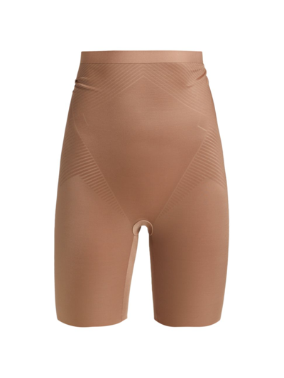 Shop Spanx Thinstincts 2.0 High-waisted Mid-thigh Shorts In Cafe Au Lait