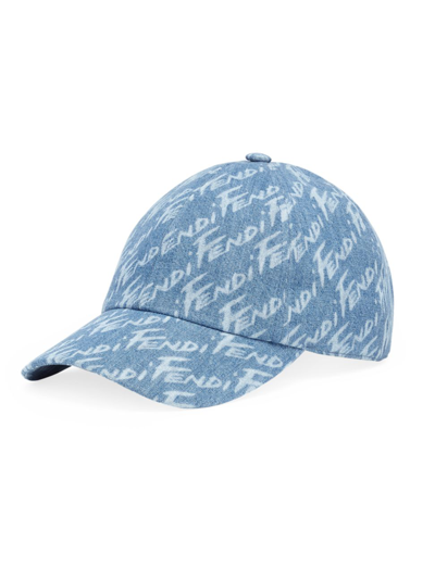 Shop Fendi Women's Denim Logo Baseball Cap In Blue