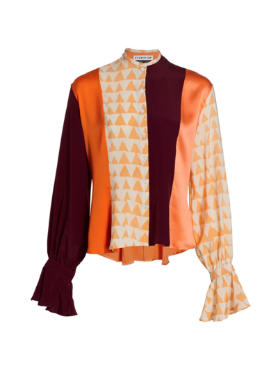 Shop Studio 189 Women's Mixed Print Ruffle Cuff Shirt In Orange Mixed Print