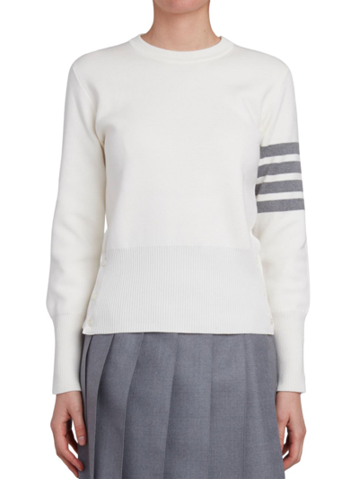 Shop Thom Browne Women's Milano Stitch Classic Crew Sweater In White
