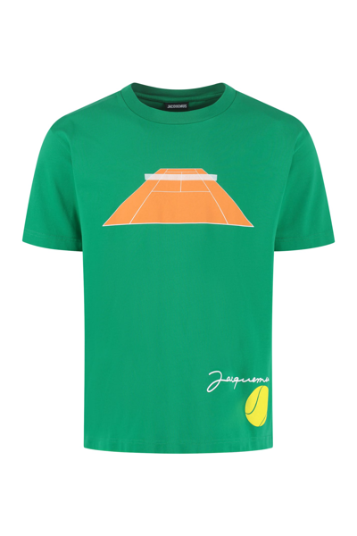 Shop Jacquemus Tennis Cotton Crew-neck T-shirt In Green
