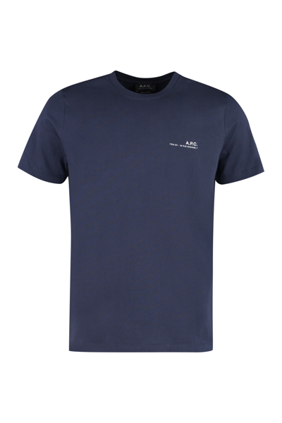 Shop Apc Logo Cotton T-shirt In Blue