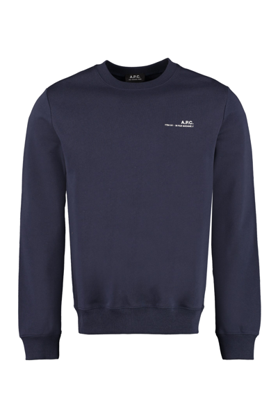 Shop Apc Logo Detail Cotton Sweatshirt In Blue