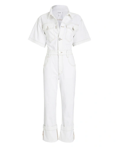 Shop Frame Oversized Button Detail Denim Jumpsuit In White