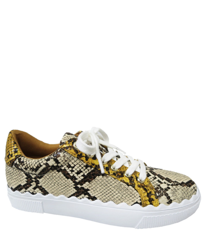 Shop Bcbgeneration Women's Lanie Lace Up Sneaker Women's Shoes In Ivory Yellow Snake