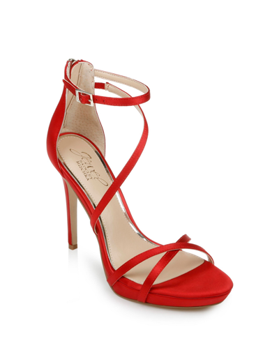 Shop Jewel Badgley Mischka Women's Galen Platform Evening Sandals Women's Shoes In Red Satin