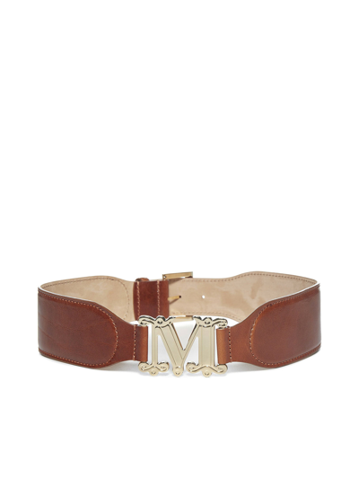 Shop Max Mara Fiuggi Leather Belt In Brown