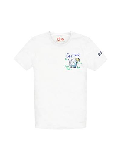 Shop Mc2 Saint Barth Men`s T-shirt With Gin Tonic T-shirt Embroidery In White