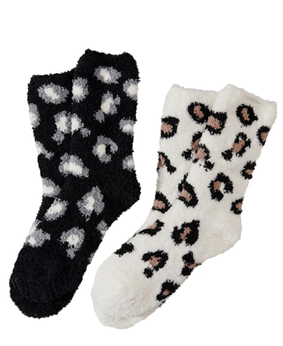 Shop Stems Women's Leopard Cozy Socks, Pack Of 2 In Black/ivory