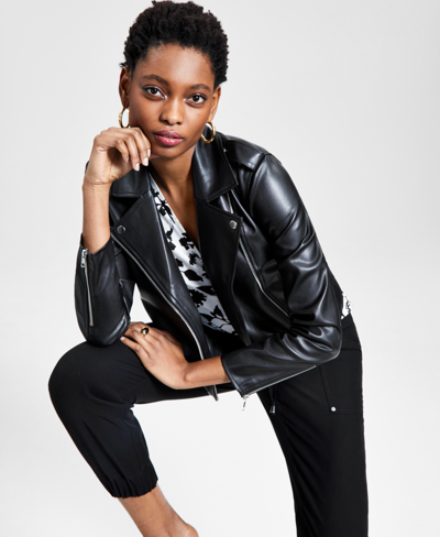 Shop Inc International Concepts Faux-leather Jacket, Created For Macy's In Deep Black