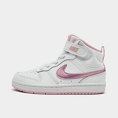 Shop Nike Girls' Little Kids' Court Borough Mid 2 Casual Shoes In White/pink Glaze